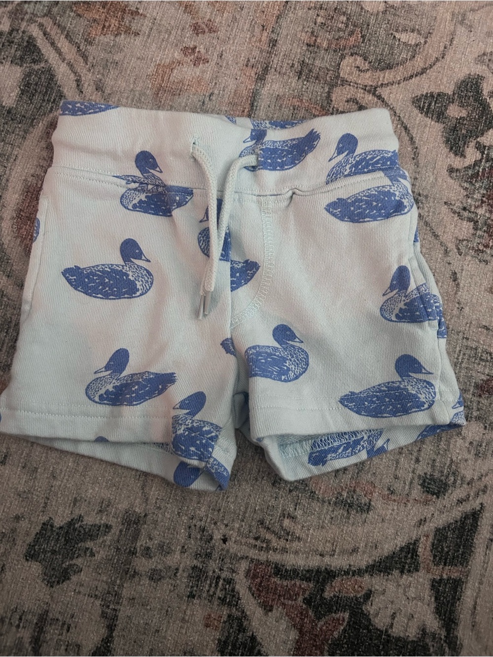 Children's Light Blue Duck-Print Cotton Drawstring Shorts